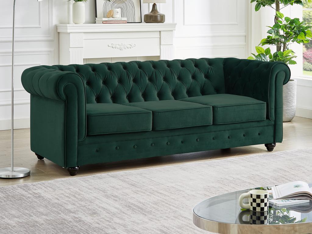Comfywood Emerald Chesterfield Sofa – Green Velvet